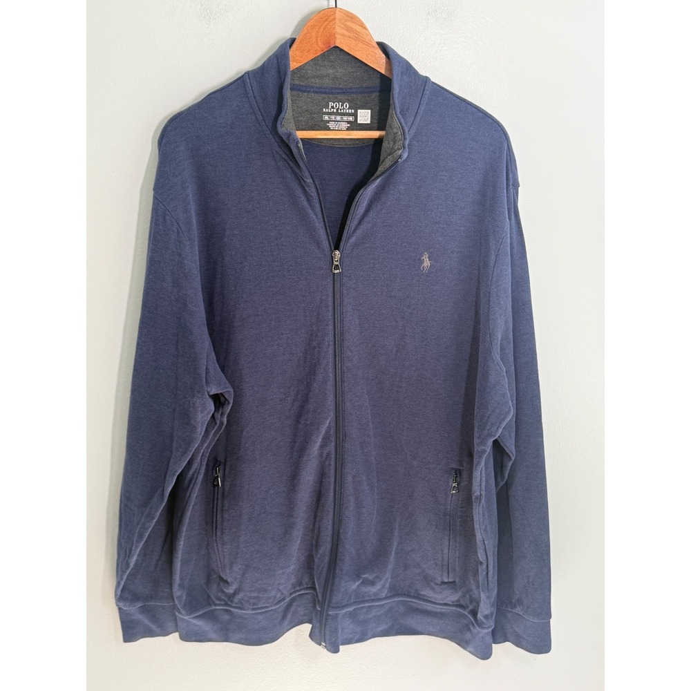 Polo Ralph Lauren Mens XXL Navy Blue Full Zip Mock Neck Pony Logo Jacket Pockets